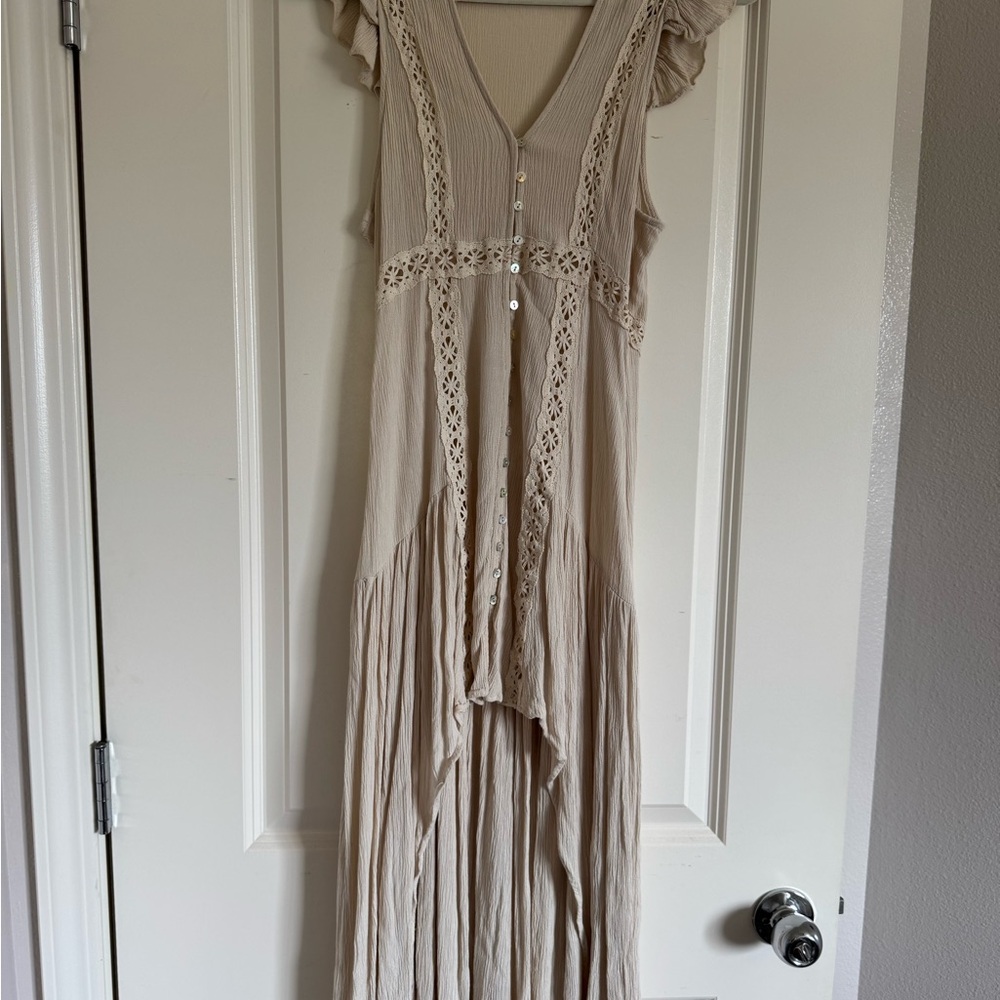 Mahina Cream High Low Dress with Lace Accents